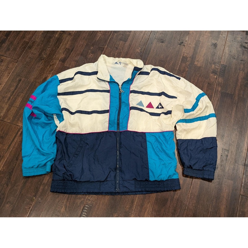 Vintage Le Coq Sportif Jacket Mens Large Nylon‎ Colorblock Windbreaker 90s